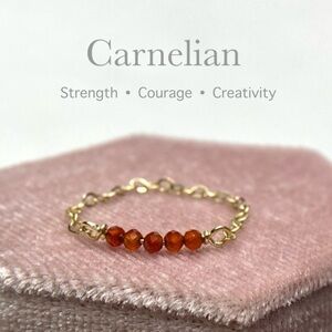 Carnelian chain ring, genuine gemstone ring, July birthstone, handmade ring